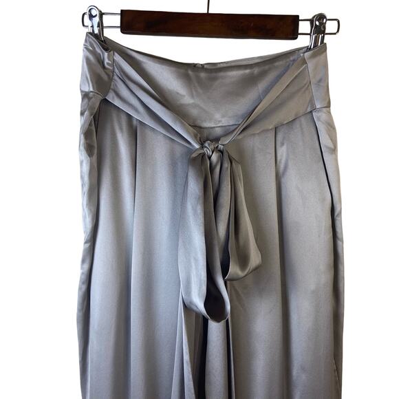 Michelle Mason‎ Women Size 6 Silk Charmeuse Belted Slim Pleated Pants Tie Belt - Picture 2 of 12
